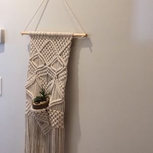 Creative Co-op brand macramé wall hanging with plant pouch in natural color